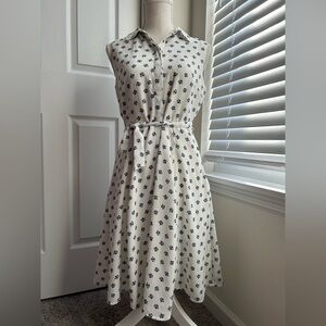 Banana Republic Cream Midi Shirt Dress with Navy Floral Print